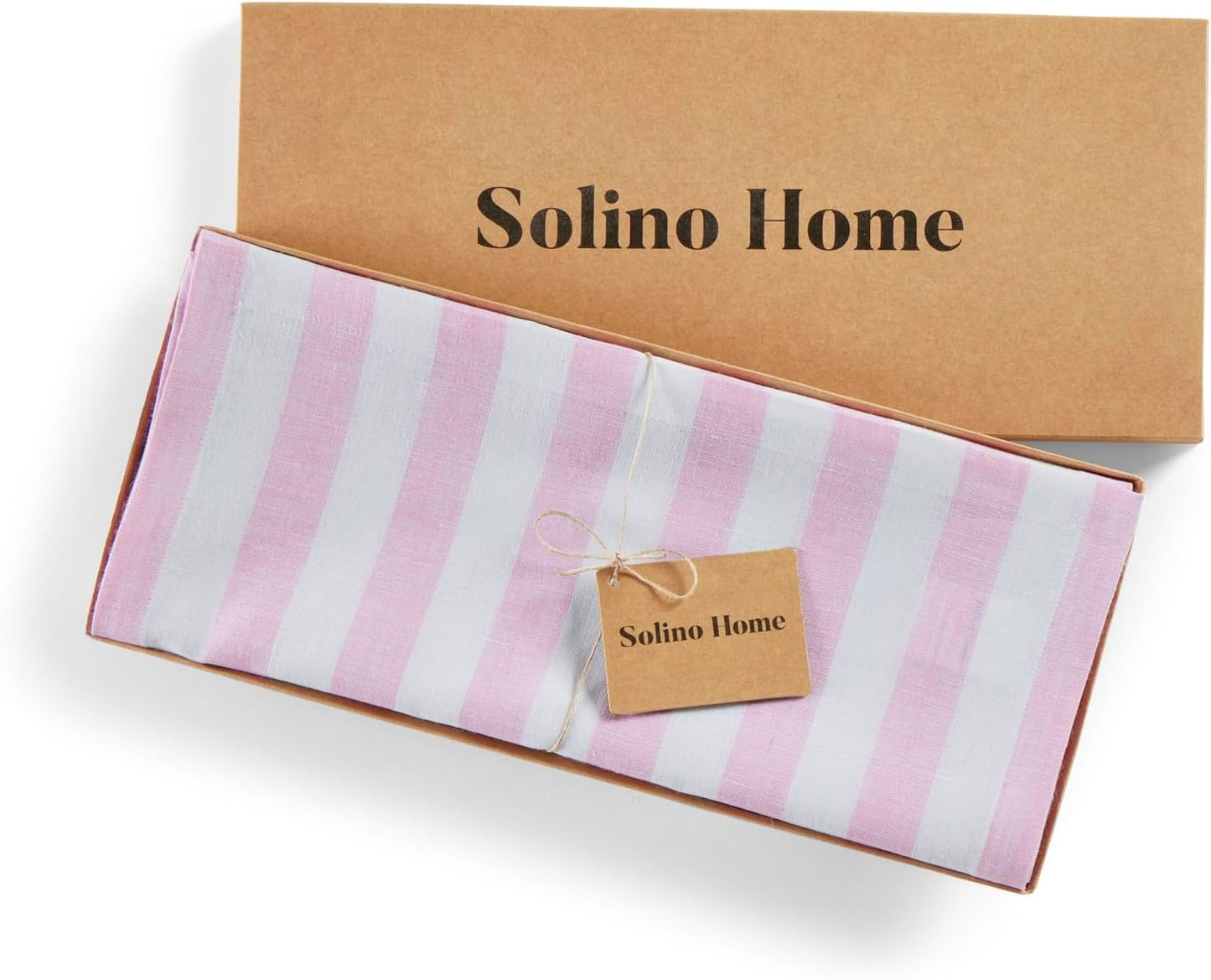 Solino Home Linen Table Runner 60 Inches - Sorrento Stripe 100% Pure Linen Pink and White Table Runner 14 x 60 Inch Ideal for Dresser and Coffee Tables - Halloween