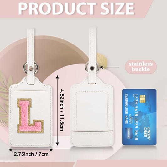 Personalized Initial Luggage Tags for Suitcases, Leather Chenille Letter Cute Luggage Tags with Privacy Name Card, Embroidered Travel Bag Backpack Tags Gifts for Women Kids Girls Teens(White-L)