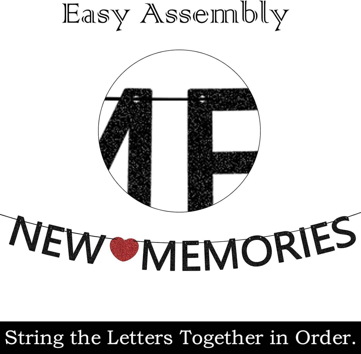 3Pcs New Home New Adventure New Memories Banner, Housewarming Party Decorations House Warming Family Reunion Party Backdrop Sign Black Glitter Supplies