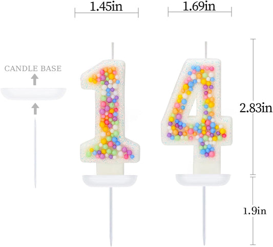 14th Birthday Candle for Cake, Colorful Macaron Numeral Candles for Boys/Girls, Theme Birthday Party Cake Decorations, Cake Topper for Birthday Party Supplies (Number 14)