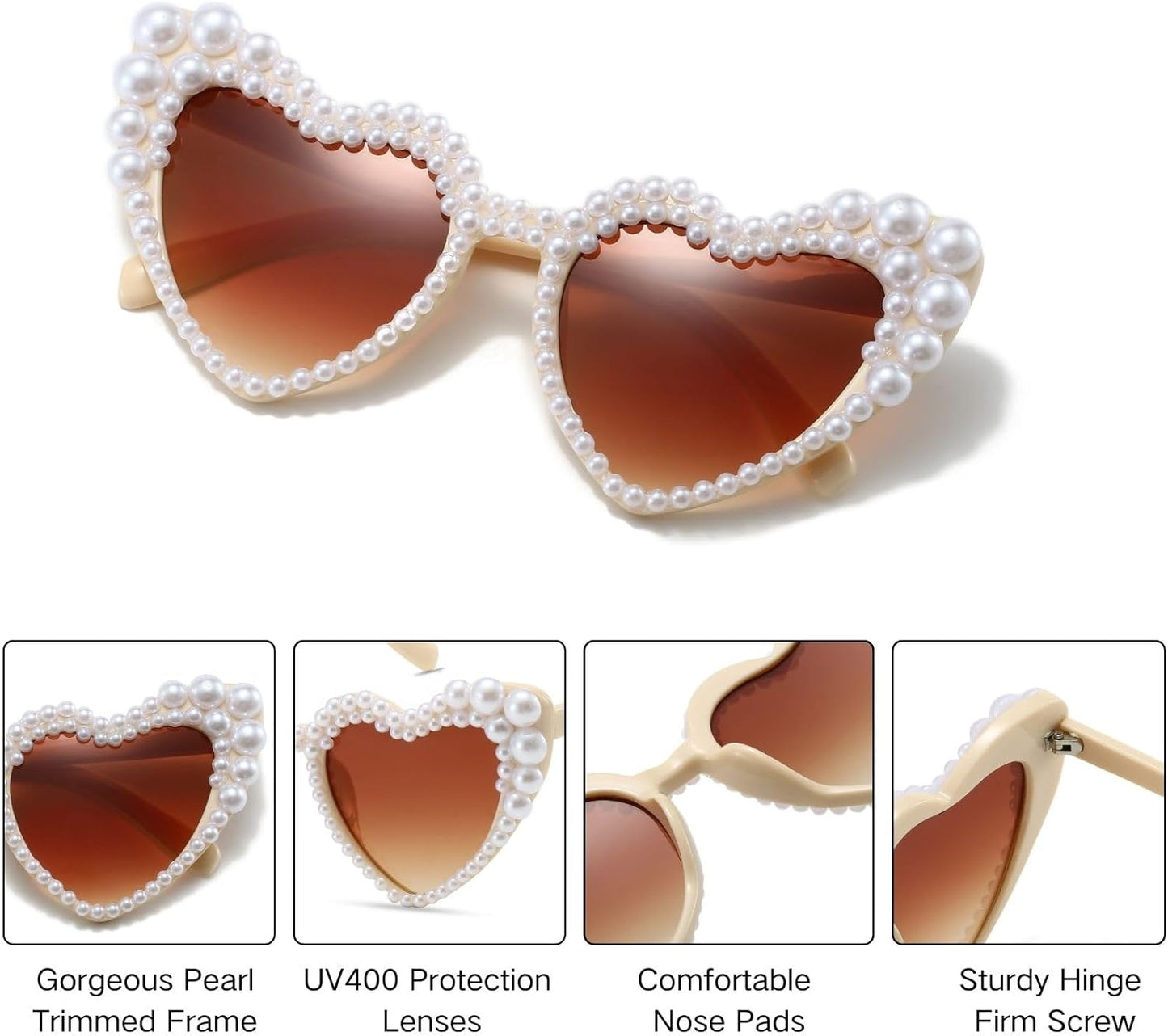 Xpectrum Pearl Bridal Heart Sunglasses, Wedding Bride Sunglasses, Bachelorette Party Glasses for Bride To Be
