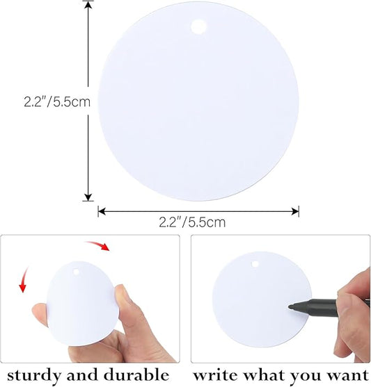 G2PLUS 100PCS White Gift Tags with String,2.2'' Round Paper Tag Blank Hang Tag Circle Tags with Holes for Craft Projects, Xmas Gift, DIY Wedding Favor Bag