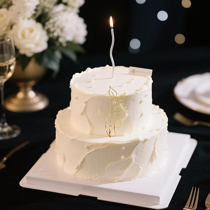Gold Glitter Cross Baptism Cake Topper Set of 3 – God Bless Christening & Confirmation Party Decoration