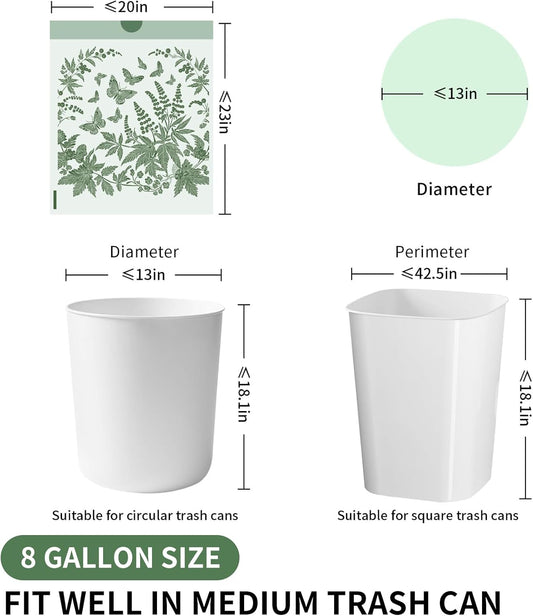 VOK 8 Gallon Trash Bags with Butterfly Printed & Sweet Wormwood Scent, Drawstring Medium Garbage Bags, Tear-Resistant & Fragrant Trash Can Liners, Trash Bags 8 Gallon for Home/Office, 75 Counts