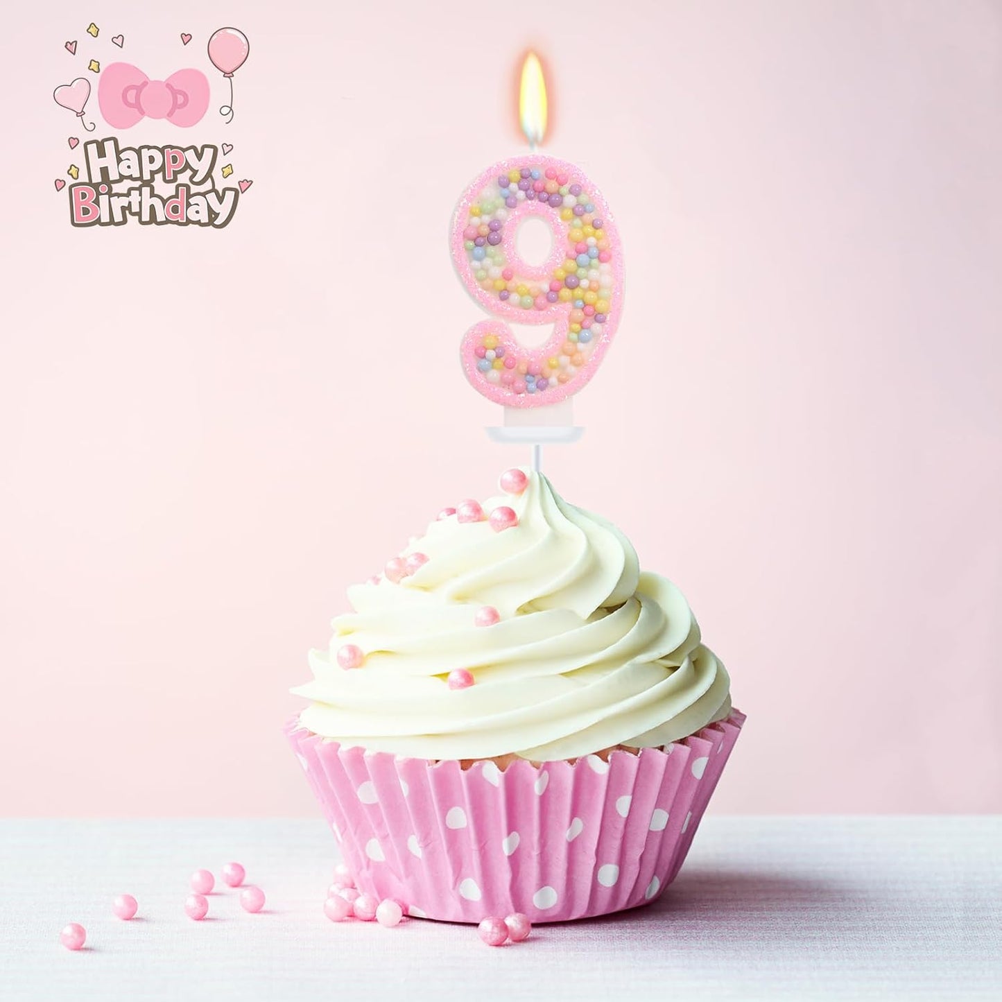 Pink Birthday Candles - Number 9 Candle, Colorful Macaron Candles, 9 Cake Topper, Pink Birthday Decorations, Sweet Theme Birthday Party Supplies
