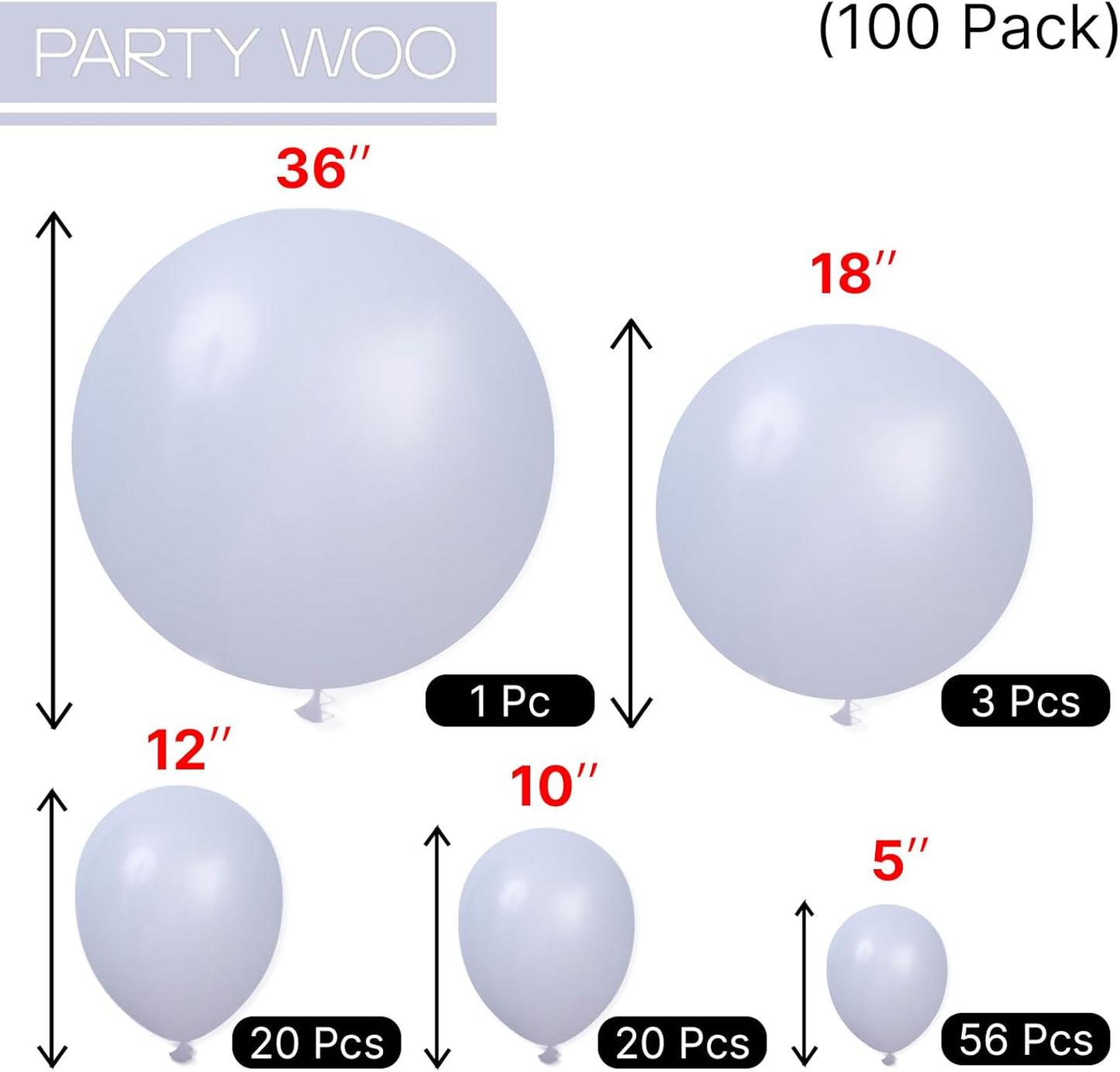 PartyWoo Dusty Blue Balloons 100 pcs Different Sizes of 18 12 10 5 Inch Light Boho Blue Balloon Arch Kit Garland for Graduation Wedding Baby Shower Graduation Birthday Party Decorations Blue-F51