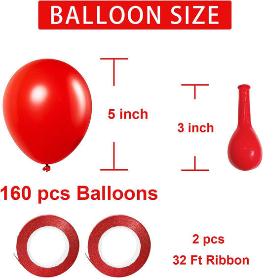Red Balloons Red Birthday Decorations 160 Pack 5 inch Round Latex Balloons for Wedding Anniversary Birthday Valentine's 4th of July Independence Memorial Day Patriotic Party Decorations
