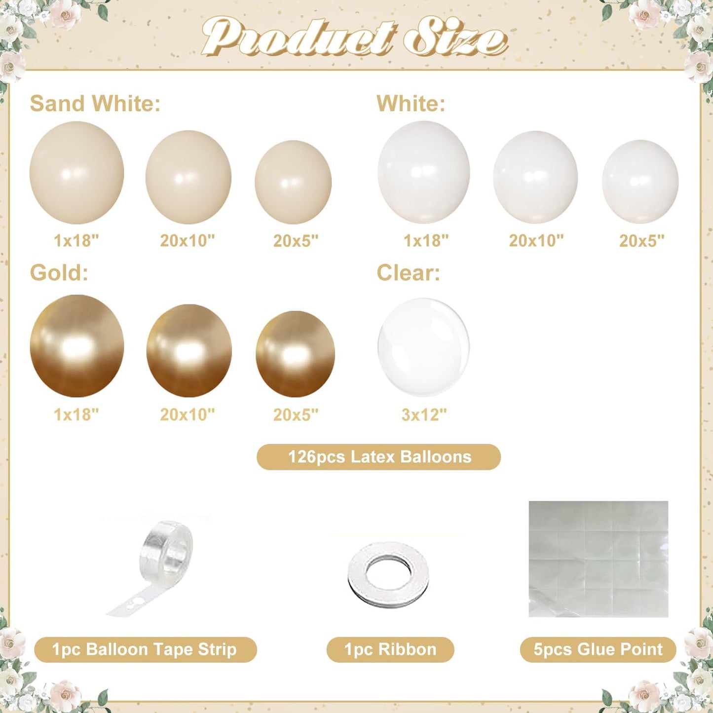 White and Gold Balloon Arch Kit, Metallic Gold and Sand White Balloon Garland Kit for Wedding Birthday Baby Shower Gender Reveal Bridal Decorations