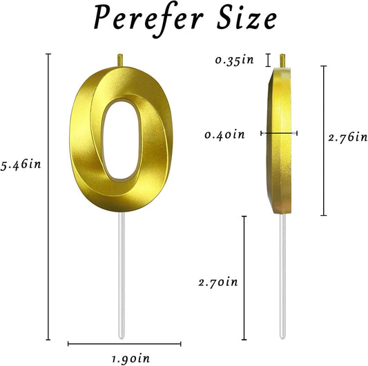 Gold Number 0 Candles, 3D Diamond 2.76 Inch Cake Topper Birthday Candles for Wedding Anniversary Cake Decorations, Happy Birthday Party Decorations