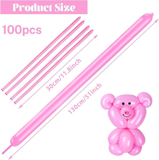 Pink 260 long Balloons 100 Pack Matte Pink Modeling Long Magic Balloons Thickening Latex Twisting DIY Animal Balloon for Birthday Wedding Christmas Festival Party Decoration