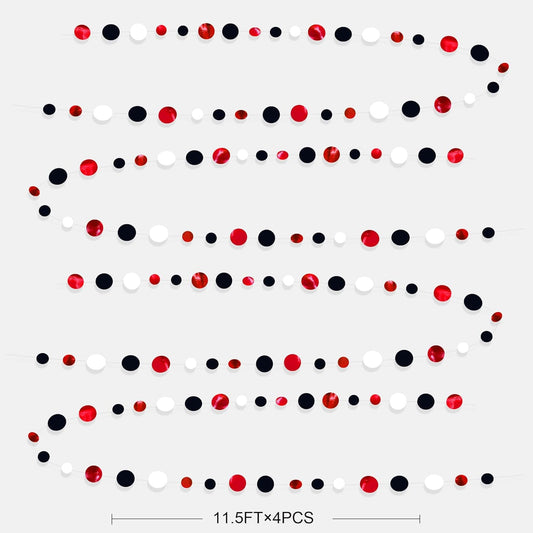 46 Ft Red Black and White Circle Dots Garland Hanging Paper Polka Dots Streamer for Graduations Birthday Bachelorette Engagement Wedding Bridal Shower Holiday Casino Poker Pirate Party Decorations