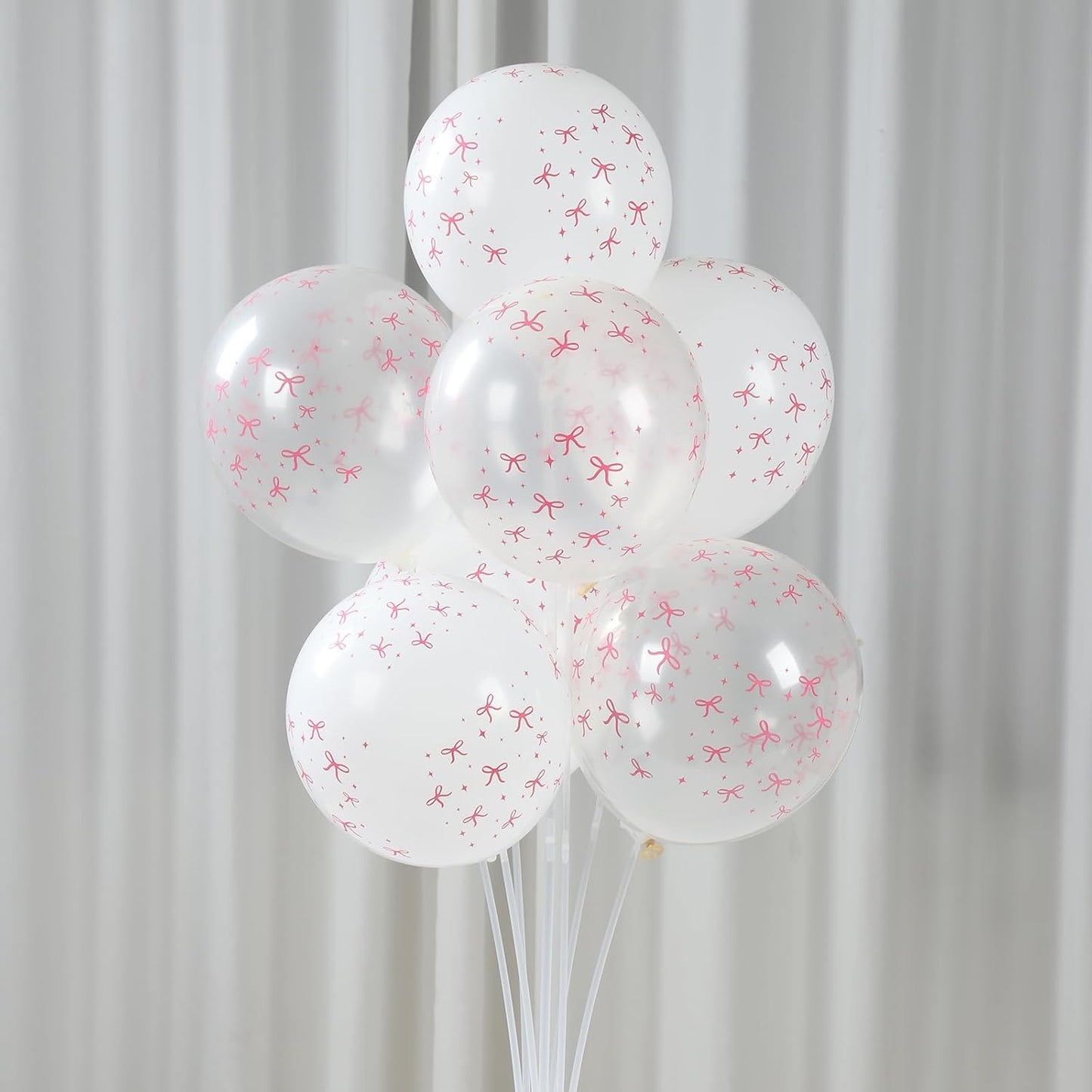 Patimate Pink Bow Balloons Set, 50 pcs 12 inch Metallic Pastel Pink White Transparent Bow Print Balloons Kit for Coquette Birthday Baby Shower for Girls Women Wedding Bridal Shower Party Decorations