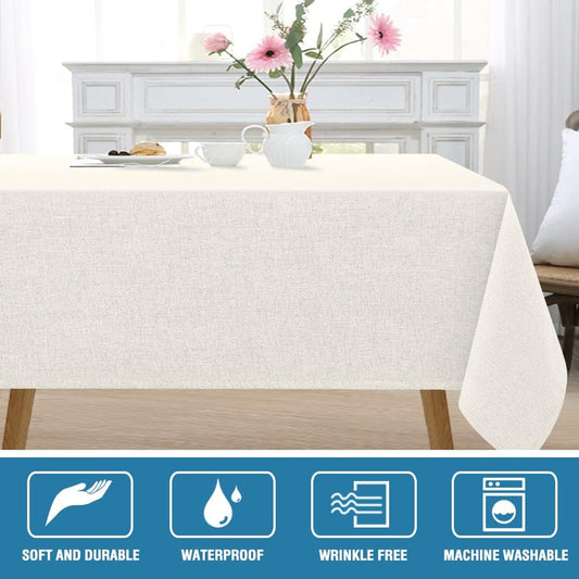 H.VERSAILTEX Table Cloths Square 54 x 54 Waterproof Premium Solid Table cloth Spill-Proof Table Cover for Party Dinner Table Feature Extra Soft and Thick Fabric Wrinkle Free, Ivory