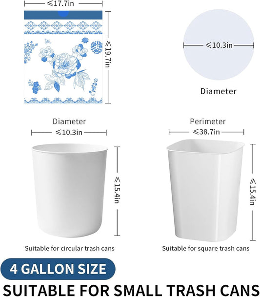 VOK 4 Gallon Trash Bags Drawstring, 4 Gallon Garbage Bags, Small Trash Bags for Office, Kitchen, Bedroom Trash Cans, Colorful and Sturdy Small Garbage Bags with Beautiful Flower Printed, 78 Counts