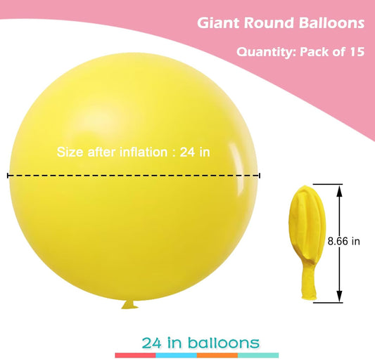IN-JOOYAA 15Pcs 24 Inch Balloons Yellow Giant Round Balloons Large Balloon For Wedding Baby Shower Birthday Party Decorations