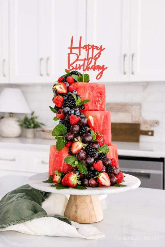 Happy Birthday Cake Topper - Glitter Red Birthday Cake Top Decorations (Red)