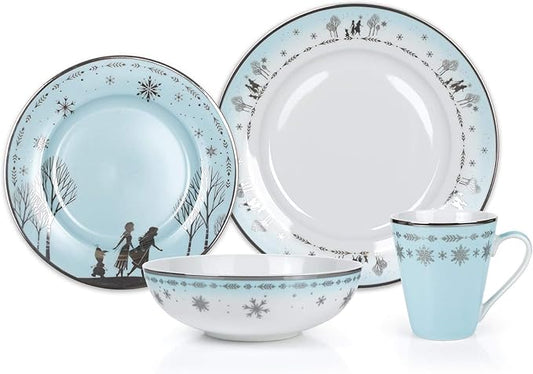Disney Frozen 2 Anna & Elsa Themed Dinnerware Dining Set | Official Disney Collectible Ceramic Display | Includes Plates, Bowls, And Mugs | 16-Piece Set