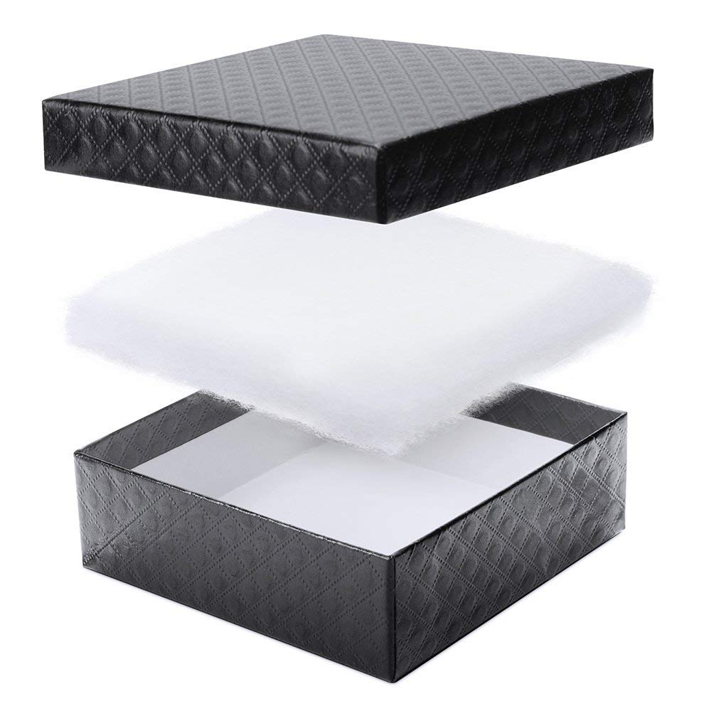 MESHA 52 PC Cardboard Jewelry Boxes, 3.5x3.5x1 Cotton Filled Jewelry Gift Box with Lid, Jewelry Boxes for Small Business, Packing, Shipping, Necklace, Earring, Bracelet, Black