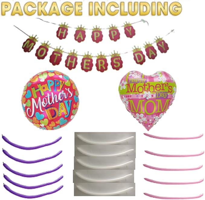 Mother's Day Party Decorations Set, Happy Mother's Day Balloon Garland Arch kit, Gifts for Mom Mother Day Balloons Supplies with Foil Balloons, Happy Mothers Day Banner for Best Gift Mom Mothers Women