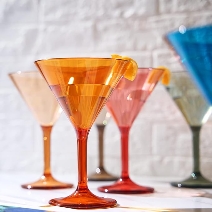European Style Plastic Crystal Glasses , Unbreakable Martini , Cocktail |Set of 6| Shatterproof Acrylic 100% Tritan Drinkware, Colored BPA-free , Reusable, Outdoor, Pool & Indoor, Dishwasher Safe 10oz