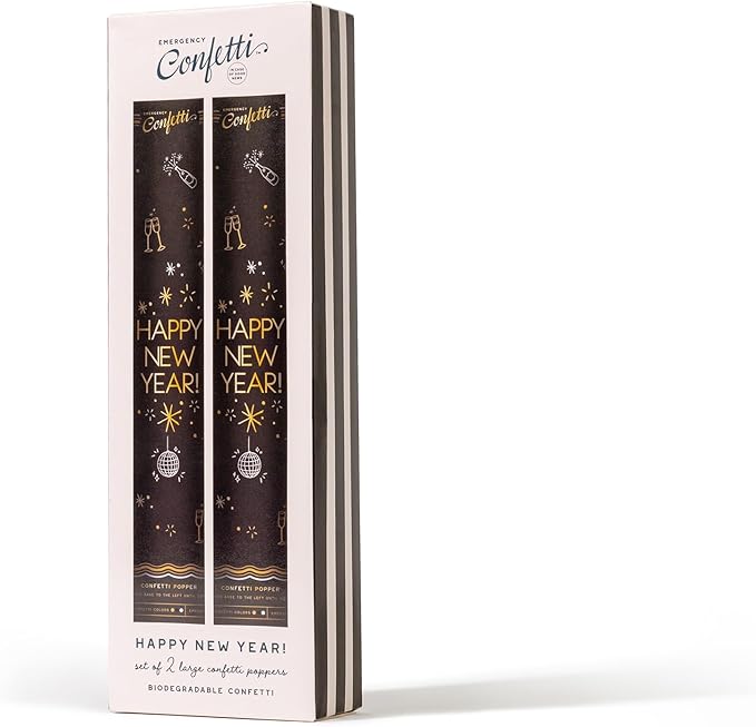 2 Pack XL Biodegradable New Years Confetti Poppers – Gold & Silver Party Cannons for New Year’s Eve Celebration – Elegant Midnight Countdown Poppers by Emergency Confetti