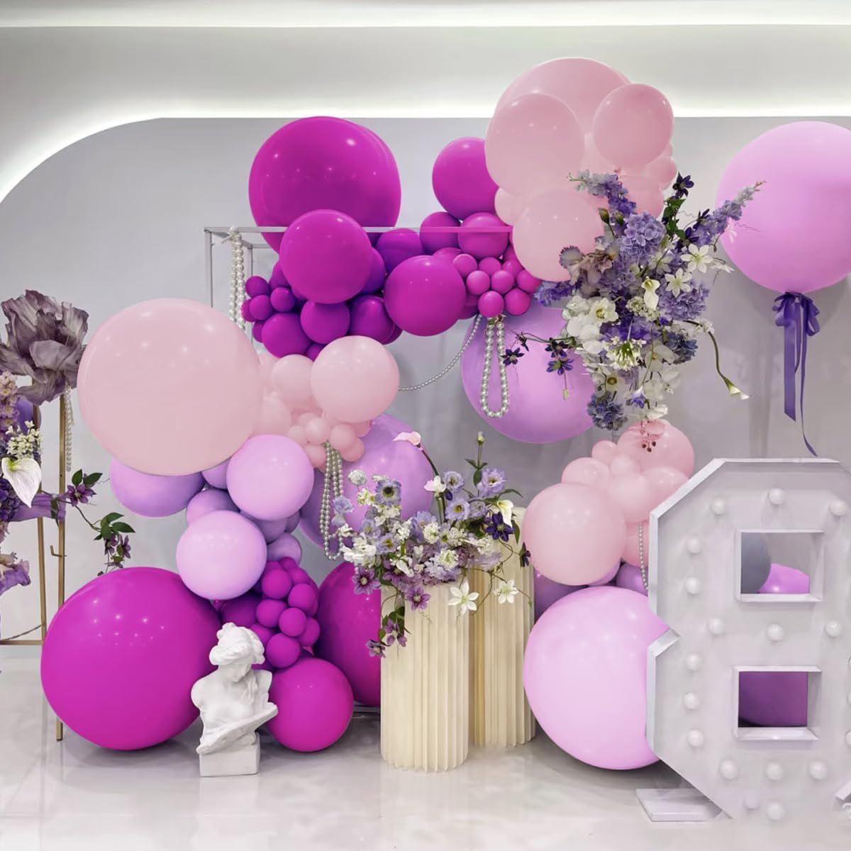 Red Purple Pink Balloon Garland Arch Kit, 160Pcs Hot Pink Dusty Purple Pastel Pink Balloons for Bridal Wedding Engagement Anniversary Girl Birthday Baby Shower Party Decorations