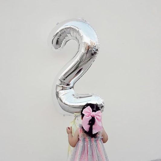 Silver 2 Balloon, Number Balloons 40 Inch, 2nd Balloon Number Birthday Decorations, Two Second Birthday Party Supplies, Number 2 Balloon