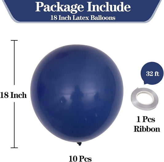 KALOR 18 inch Navy Blue Balloons, 10pcs Thick Latex Round Helium Balloons for Birthday Family Party Wedding Party Baby Shower Decoration Supplies