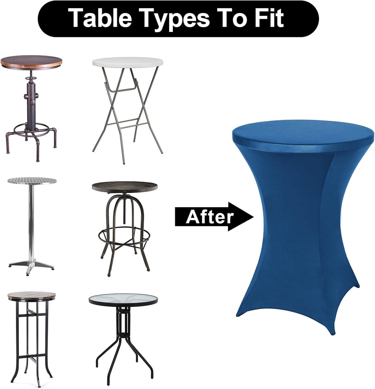 FestiCorp 10 Pack Spandex Blue Table Cover, Cocktail Fitted Tablecloths, Round Highboy Stretch Table Covers Cloths for Party, DJ, Bar, Wedding, Birthday, Banquet, 30"-32" Diameter x 40"-43" Height