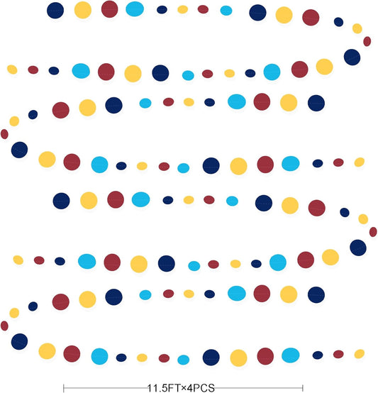 Red Blue Yellow Party Decorations Circle Dots Garland Hanging Paper Polka Dot Streamer for Carnival Circus Clown Fiesta Festivals Birthday Wedding Bridal Shower Wedding Baby Shower Party Supplies