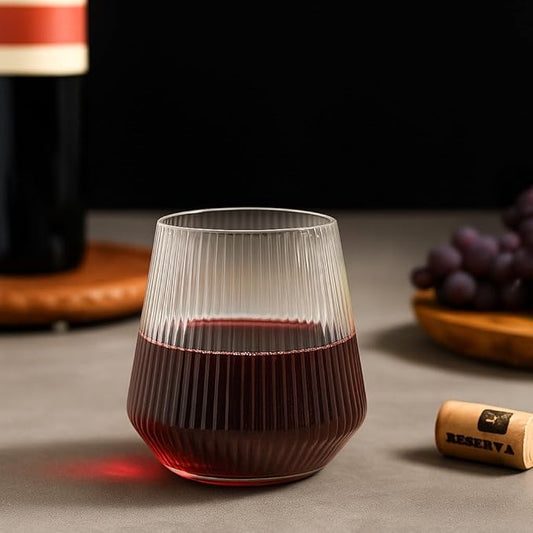 PLASTICPRO Plastic Wine Glasses Stemless Disposable 12 oz BPA Free Shatterproof Plastic Wine Cups for Parties (6, Ribbed Clear)