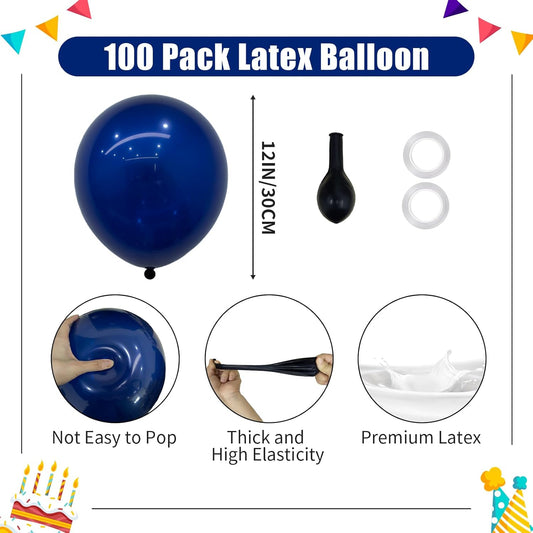 100 Pack 12 inch Navy Blue Latex Balloons - Round Dark Blue Balloons for Birthday Party, Graduation, Wedding, Anniversary, Baby Shower Decorations