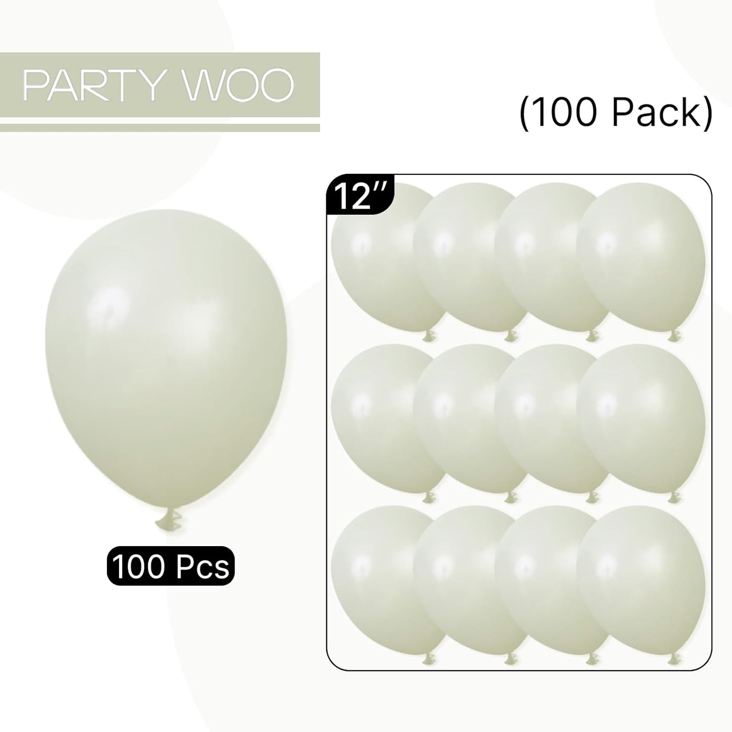 PartyWoo Sage Green Balloons 100pcs 12 Inch Boho Dusty Olive Green Latex Balloons for Birthday Baby Shower Graduation Engagement Wedding Dinosaur Jungle Golf Football Theme Party Decorations Green-F32