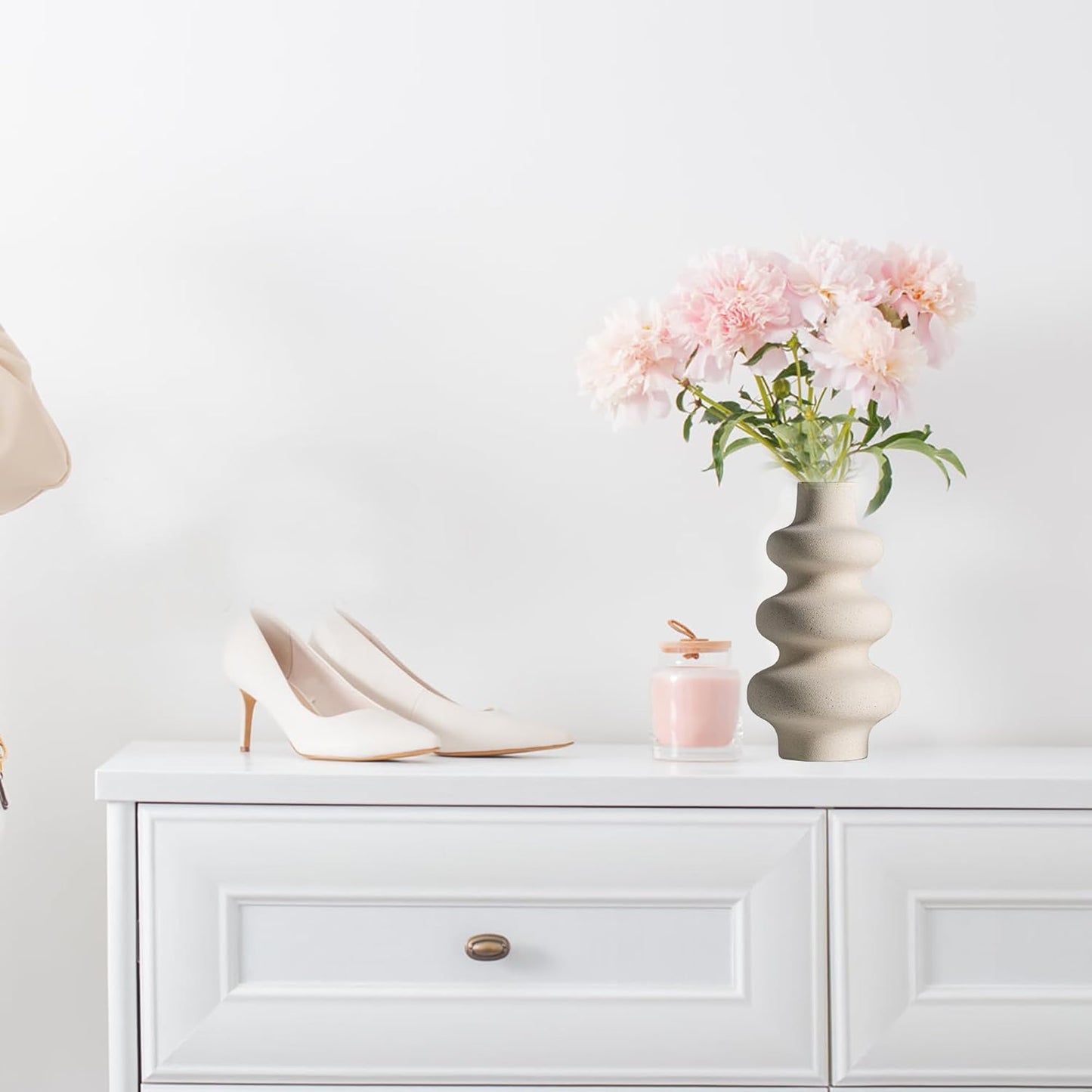 Ceramic Vase, Modern Home Decor,Off White Round Vases,Modern Dried Flower Vases, Boho Home Decor for Centerpieces Wedding Dinner Table Party Living Room Office Bedroom (Medium)