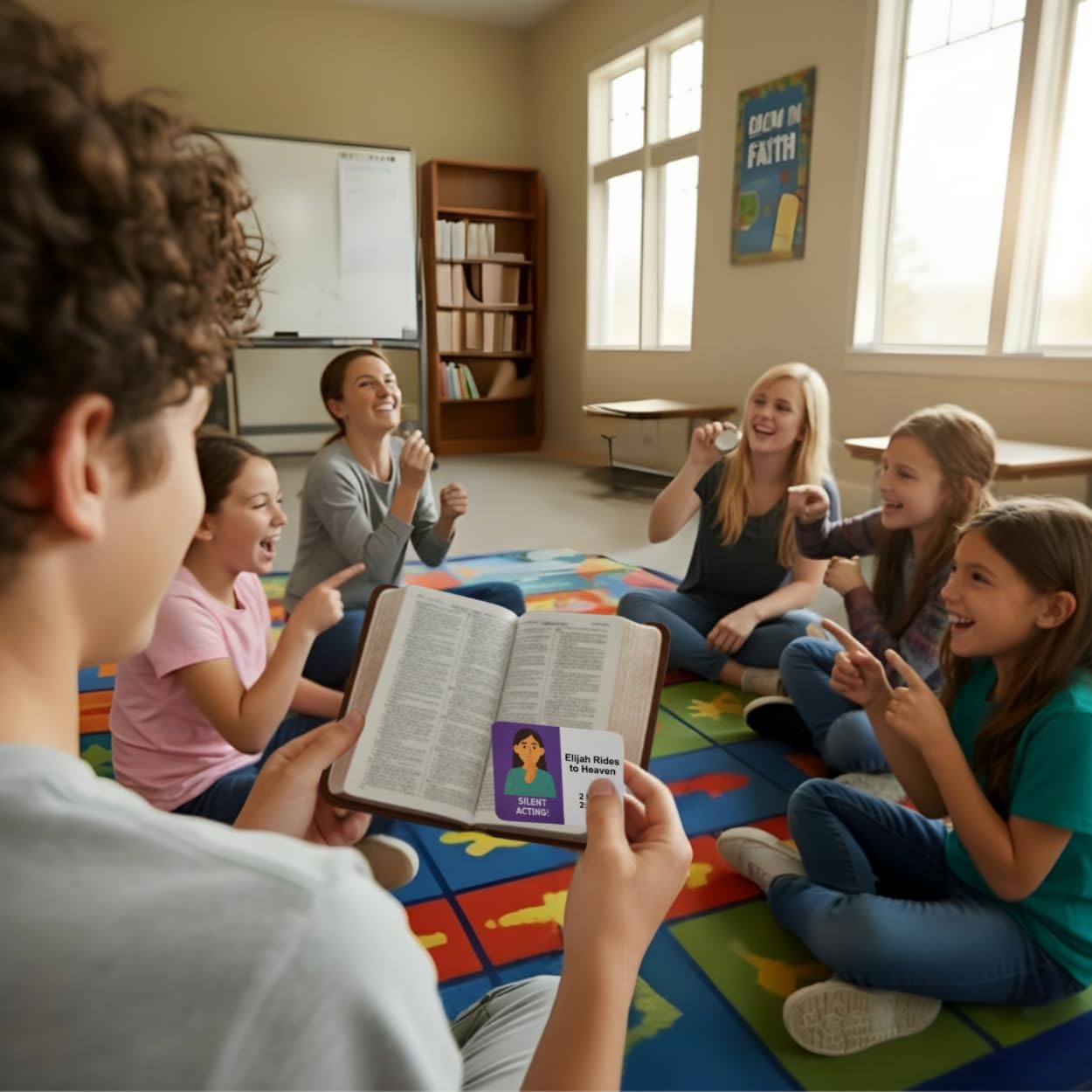 Bible Trivia Charades Game - Scripture Showdown - Fun Christian Party Activity for Families, Kids, Teens & Adults - 200 Challenge Cards for Bible Study, Youth Group & Game Night - Gift for Men & Women