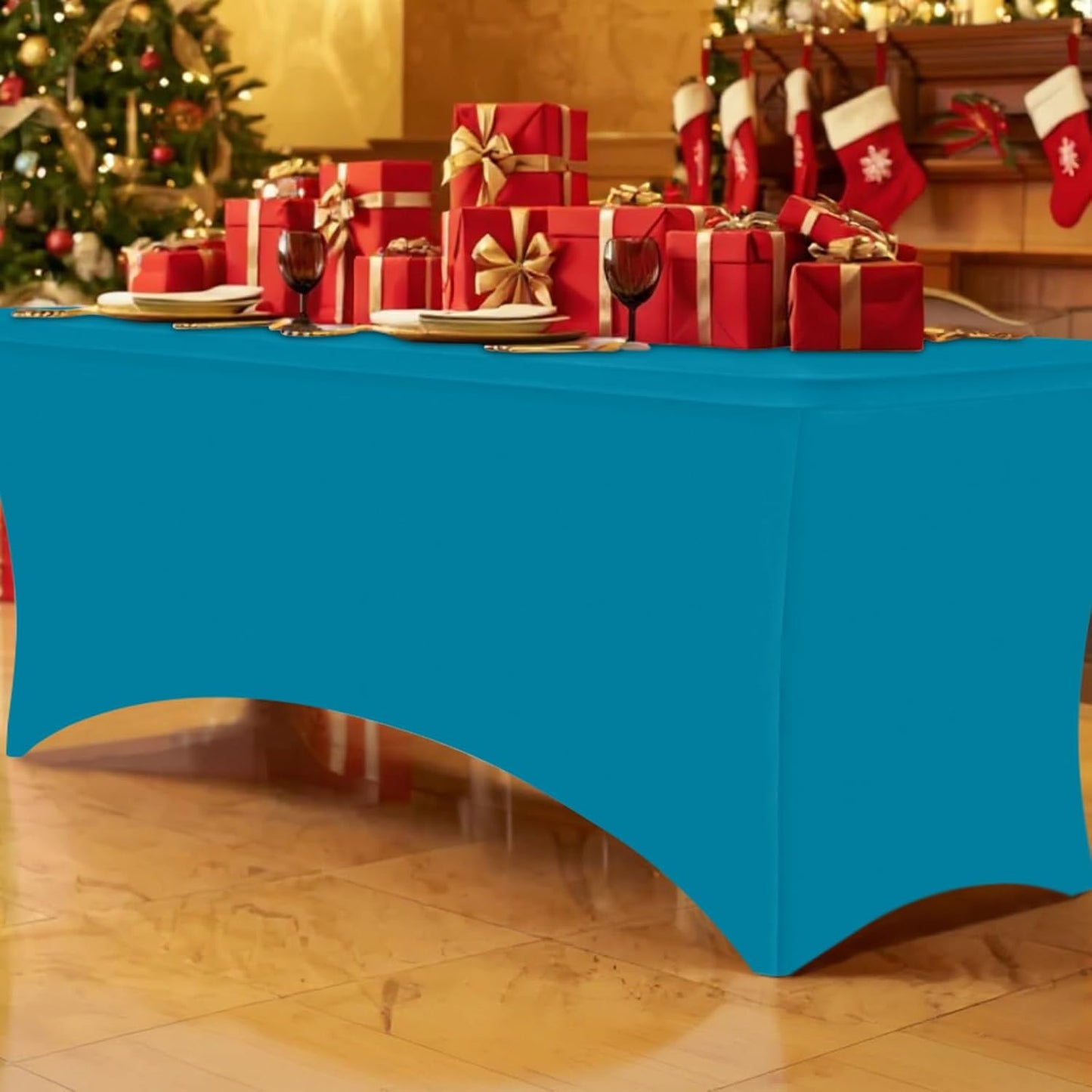 Smiry 2 Pack Spandex Table Cloth 8FT, Elastic Fitted Stretch Tablecloths, Washable and Wrinkle Free Rectangular Patio Table Cover for Outdoor, Wedding, Banquet & Parties (Teal, 96Lx30Wx30H Inch)