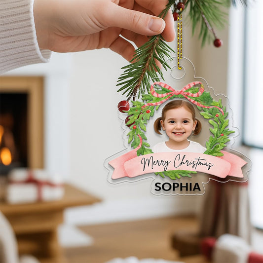 Custom Photo Baby Portrait Christmas Ornament, Personalized Baby First Christmas Ornament, Newborn Keepsake, Family Holiday Decoration Gift Acrylic Ornament – Personalized