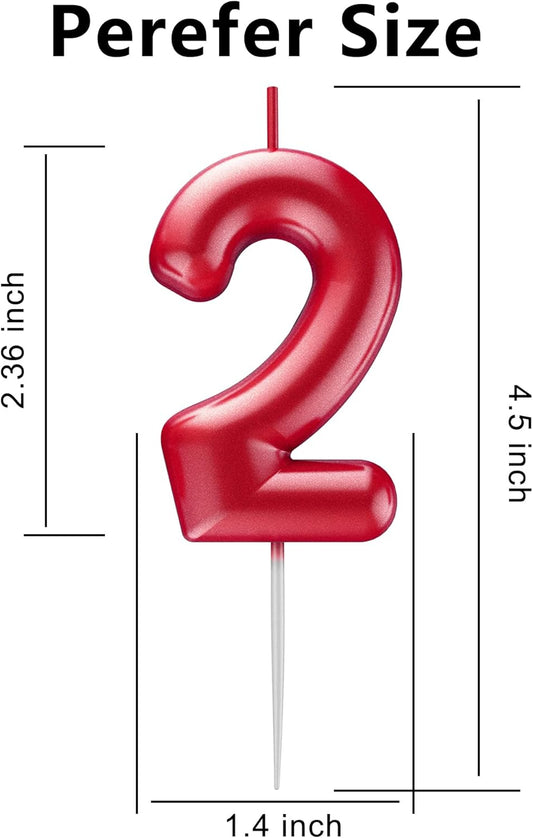 Red Number 2 Candle Happy Birthday 3D Number Candles for Birthday Cake Party Decoration Wedding Anniversary Celebration Supplies