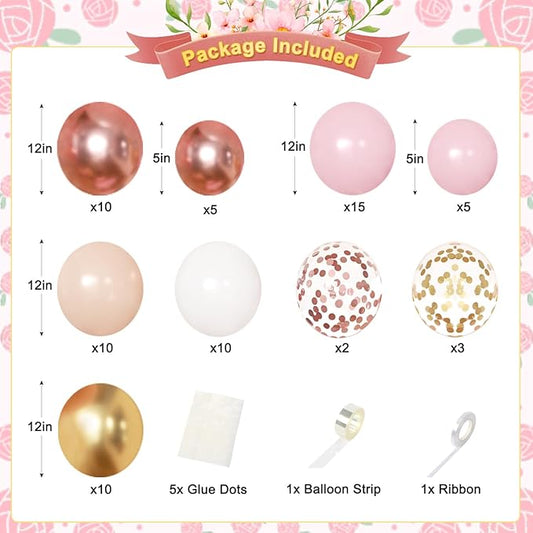 Happy Mother's Day Decorations, Rose Gold Pink Peach White Gold Foil Confetti Balloons Gold Butterfly Fringe Curtains for Mother's Day Party Decorations