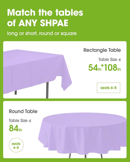 Pureegg Plastic Table Cloth Disposable 10 Pack, 54 x 108 Inch Table Cloths, Easter Party, Decorative Tablecloths, Rectangle, Light Purple, Pastel, Plastic Cover, Leakproof & Sturdy, Lilac, Lavender
