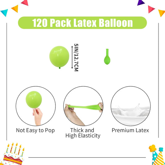 Lime Green Balloons - 5 inch 120pcs Latex - Round Light Green Birthday Balloon, Helium Neon Green Balloons for Birthday Dinosaur Jungle Christmas Party Decorations