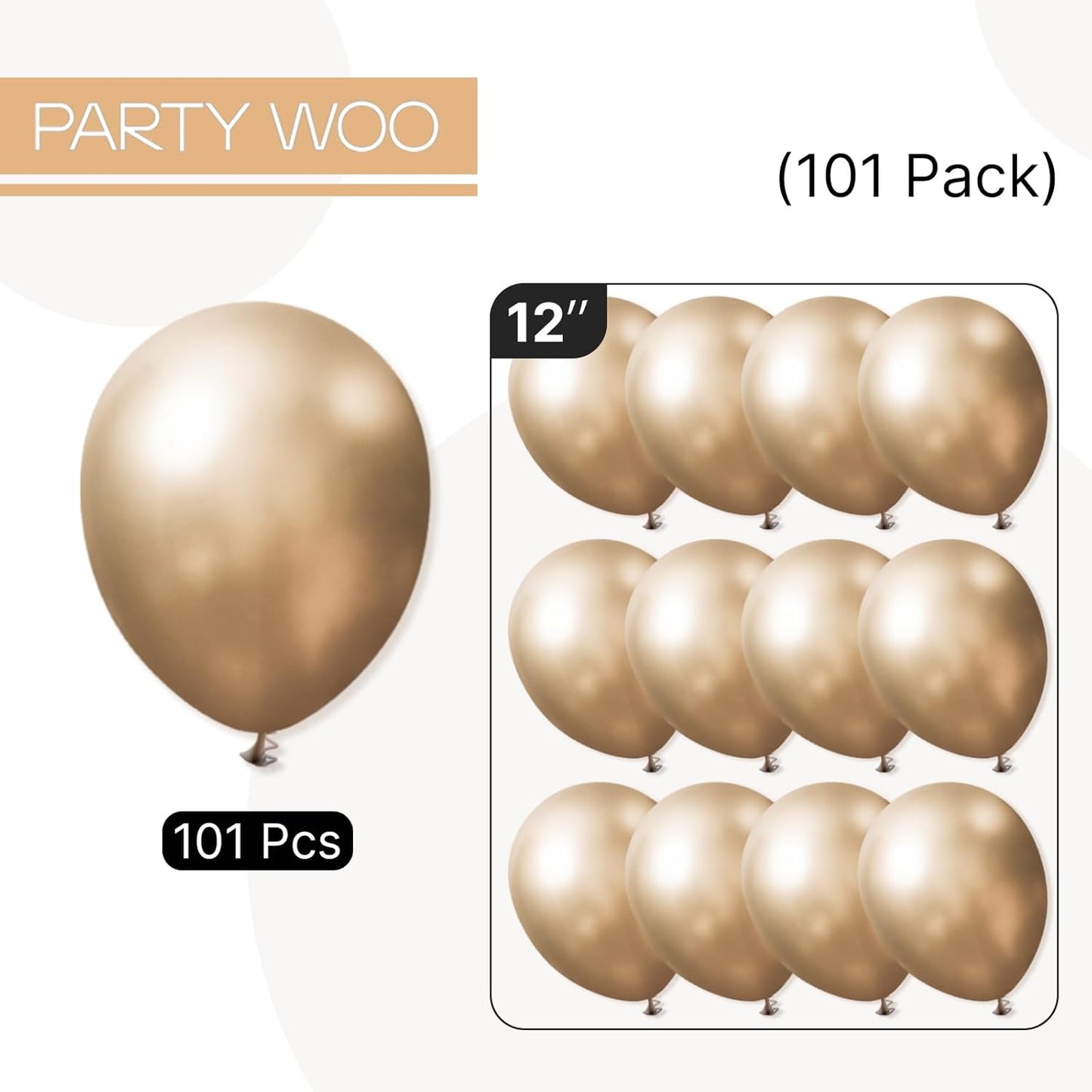 PartyWoo Chrome Gold Balloons 101 pcs 12 Inch Metallic Gold Latex Balloons for Graduation Baby Shower Gender Reveal Christmas Wedding New Year Anniversaries Birthday Party Decorations Gold-G127