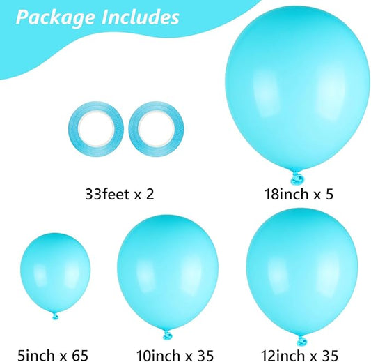 Teal Blue Balloons, 140pcs 18 12 10 5 Inch Different Sizes Pack Party Latex Balloons for Birthday Halloween Holiday Balloon Garland as Party Decorations