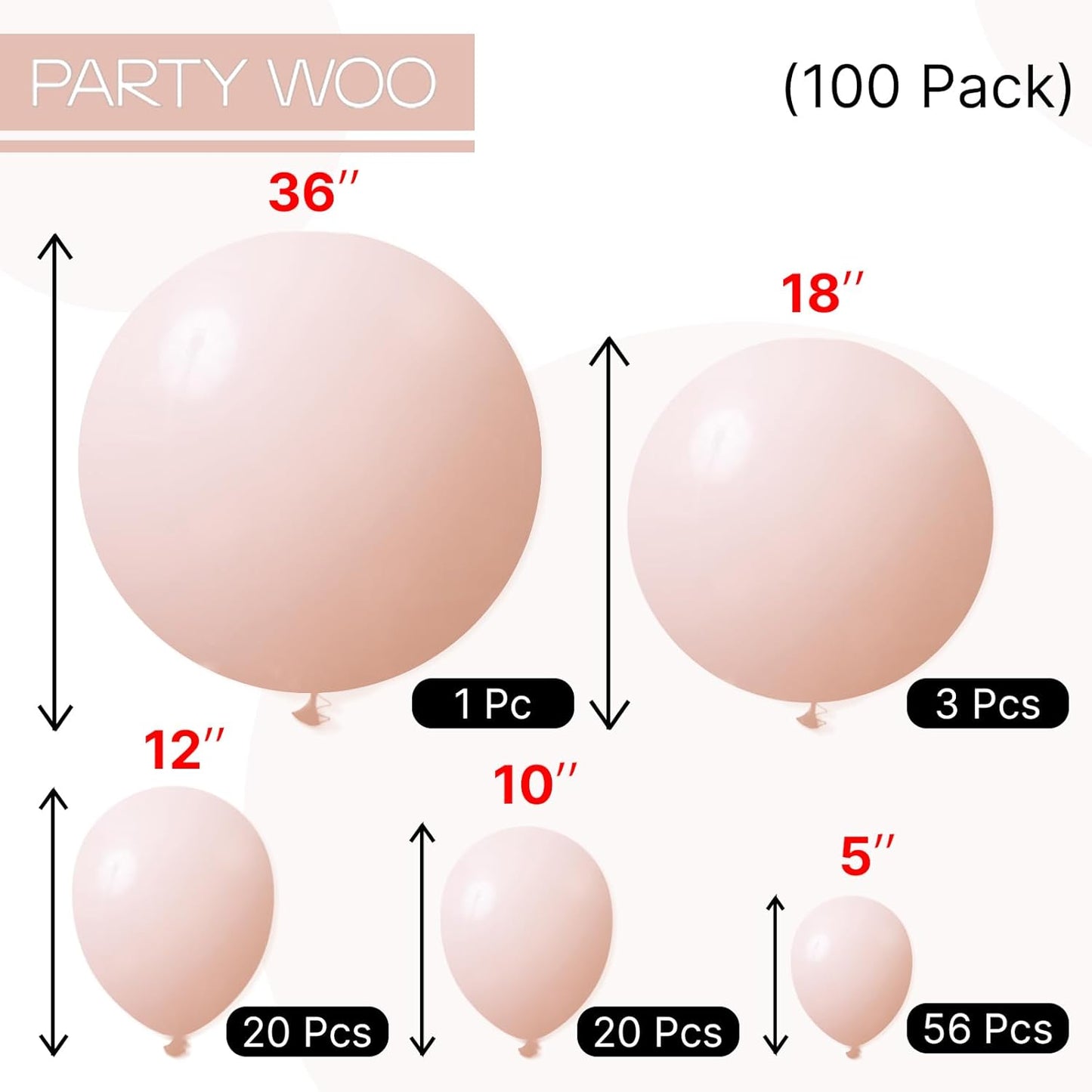 PartyWoo Pastel Orange Balloons 100 pcs Different Sizes of 36 18 12 10 5 Inch Baby Pale Light Pink Peach Latex Balloon Arch Kit Garland for Wedding Baby Shower Birthday Party Decorations Orange-Q02