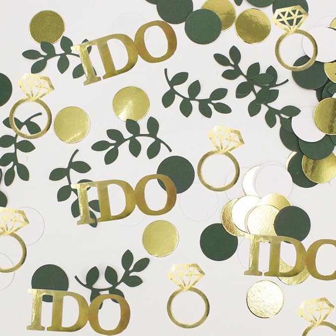 280PCS Greenery Bridal Shower Table Confetti Decorations, Sage Green I DO Diamond Ring Confetti Decor for Wedding Engagement Bachelorette Bride to Be Party