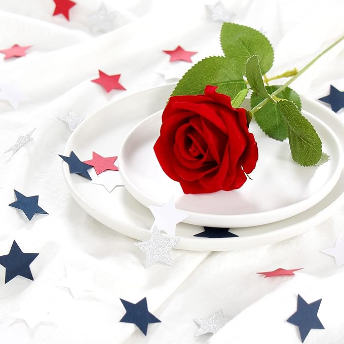 Red-White Blue-silver Patriotic-Decorations Star Confetti - 300pcs Graduation 2025 4th Fourth of July Decorations Confetti Olympics Party Decor Men Boys Birthday Table Decor Panduola