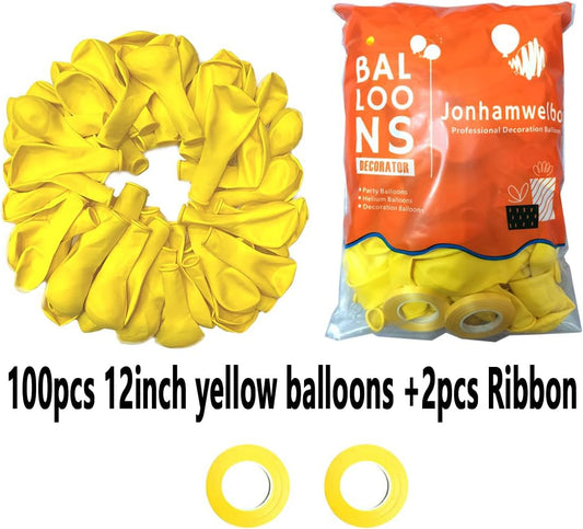 Jonhamwelbor Yellow Balloons 12 inch 100 Pack Matte Dark Yellow Latex Helium Balloons for Baby Shower Birthday Wedding Party Decorations (With Ribbon)