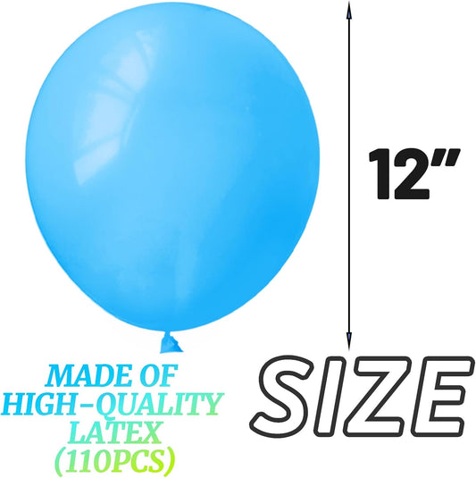 Light Blue Balloon 110pcs, Blue Latex Balloons12 inch for Birthday Wedding(with 2 Ribbons).