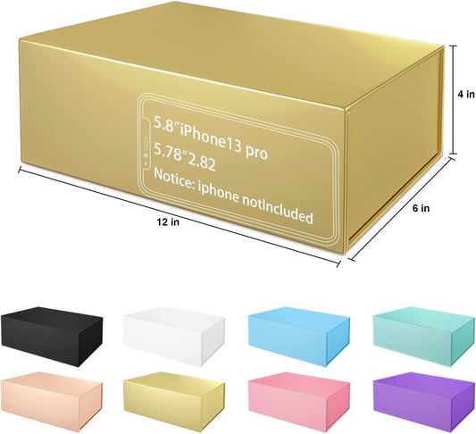 Gold Gift Boxe 12" x 6" x 4" with Magnetic Closure Lid Gift Boxes for Presents,Bridesmaid Gifts Box,Cute Box,Birthday Gift box,Luxury for Gift Packaging, Magnetic Gift Box for Wrapping Gifts (Gold/5PCS)
