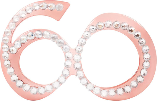 60th Birthday Glasses - 6 Pairs Rose Gold 60 Years Old Glasses with Rhinestones Frame, Funny Plastic Costume Photo Booth Props for 60th Anniversary Party Decorations